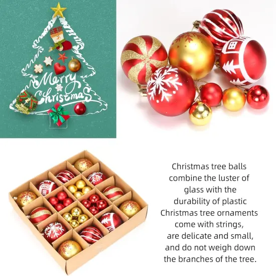 Christmas Tree Ornaments Set，Champagne Gold/Red Christmas Ball Ornaments Set of 44 Pack Decorative Hanging Ball Ornaments Bulk for Xmas Holiday Party Indoor Decor {3}