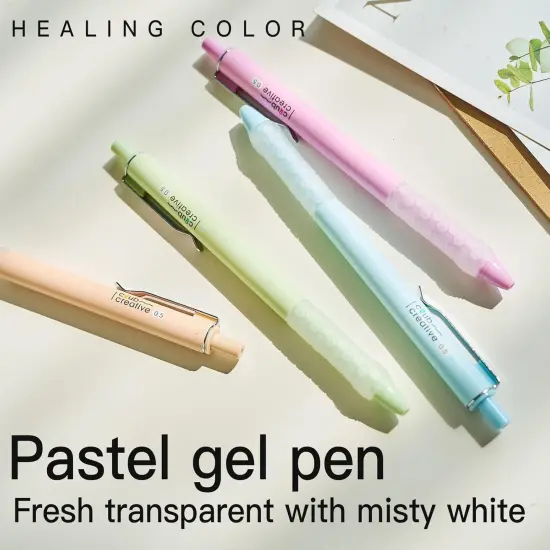 Gel Pens, 0.5mm Fine Point Smooth Writing Pens, 12 Count Set with Blue Gel Ink, Pastel & Assorted Color Body, Functional & Pretty Pens for Office, School, Journaling, Writing {2}