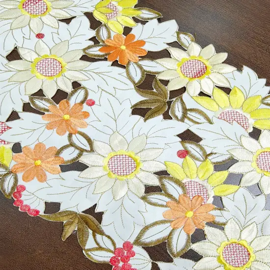 Embroidered Table Runner 72 inches Long, Summer Decorative Cutwork Sunflower Floral Dresser Scarf Runner for Holiday Home Kitchen Dining Tabletop Decoration (15"&times;72") {4}