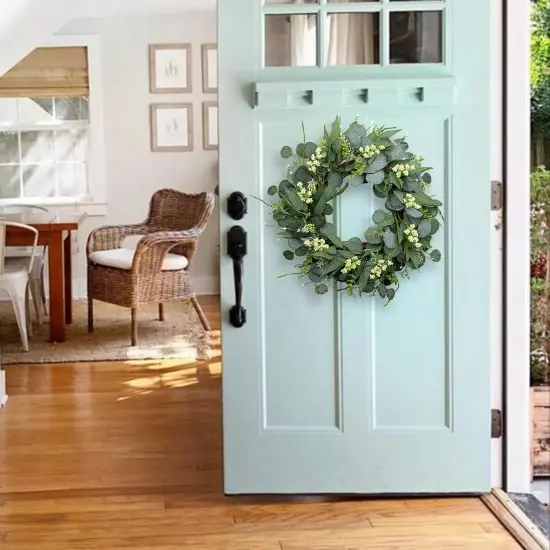 22 Inch Artificial Green Eucalyptus Wreath Summer Wreaths for Front Door with White Berries Summer Decor for Porch, Wall, Farmhouse {3}