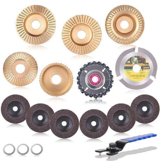 13PCS Wood Carving Disc Set for 4" or 4 1/2" Angle Grinder, Stump Tool Grinding Wheel Disc with 5/8" Adapter Ring, Woodworking Sanding Wheel Discs for Cutting Shaping Carving Polishing {1}