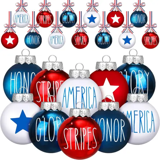 12 Pcs 4th of July Ornaments for Tree 2.4 Inch Patriotic Balls Decorations Red White and Blue Memorial Day Decor {1}