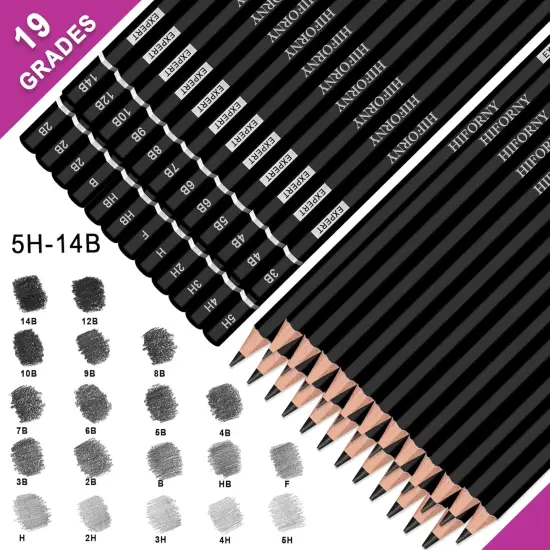 24 Pieces Graphite Sketching Pencil Set - Graphite Pencils(14B - 5H),Sketch Pencils,Drawing Pencils,Drafting Pencils,Art Pencils with 19 Grades - Ideal for Beginners & Artists {2}