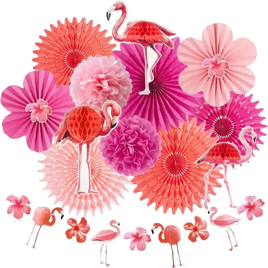 Summer Flamingo Party Decorations Pink Hanging Paper Fans for Tropical Party Decorations Flamingo Flowers Garland Party Kit for Summer Hawaiian Luau Tiki Tropical Jungle Themed Party Decorations {1}