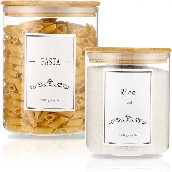 Brown Sugar Container- Cookie Jar (64oz/102oz) Set of 2-Large Glass Jar With Lid- Glass Jars Kitchen Canisters With Airtight Bamboo Lids- Food Storage Containers For Flour Sugar Cereal, Egg {1}