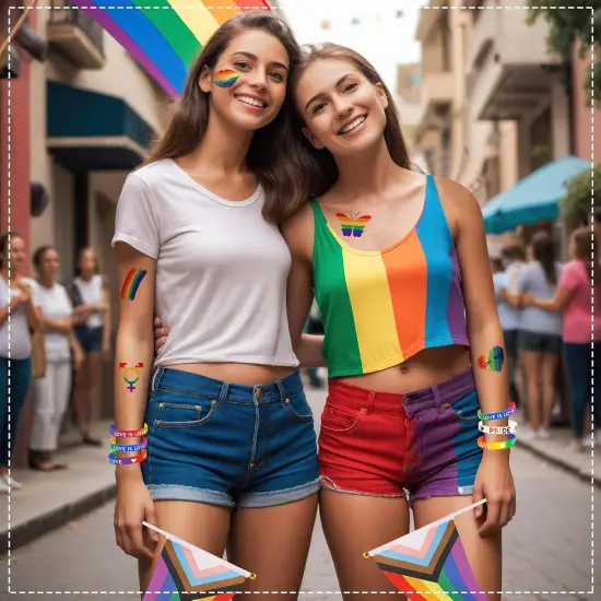 40 Pcs Pride Accessories, lgbtq Accessories Set Include Mini Rainbow Flag Temporary Tattoo Stickers Silicone Bracelets for Pride Gay Lesbian LGBTQ Parade Celebration Daily Wear {5}