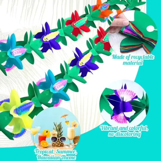 6 Packs Summer Tropical Flower Garlands, Tissue Flower Banner Hibiscus Garland Hanging Party Decorations for Hawaiian Luau Party Beach {3}