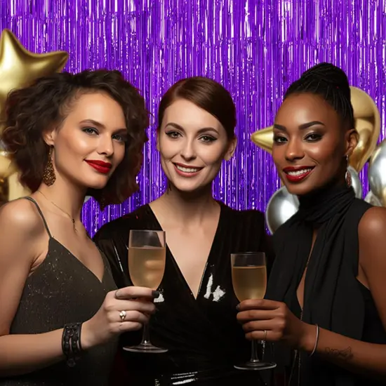 3 Pack Foil Fringe Backdrop - Purple Shiny Tinsel Curtains for Party Decoration/Photo Booth Props - 3.3x8.2 FT Metallic Foil Backdrop for Birthday, Wedding, Graduation, Christmas. {5}