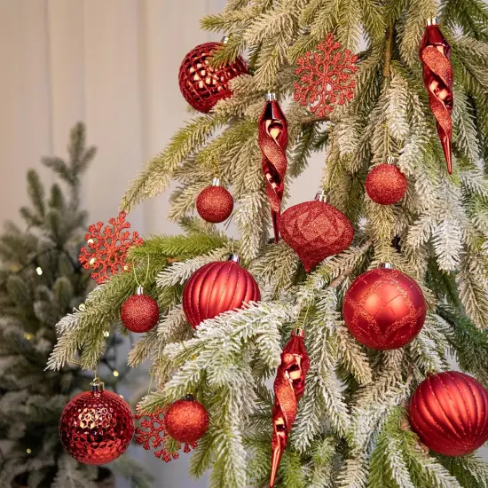 50PCS Christmas Tree Ornaments Set with Shatterproof Balls Icicle Snowflake Hanging Ornaments for Home Office Farmhouse Christmas Decorations, Red {2}