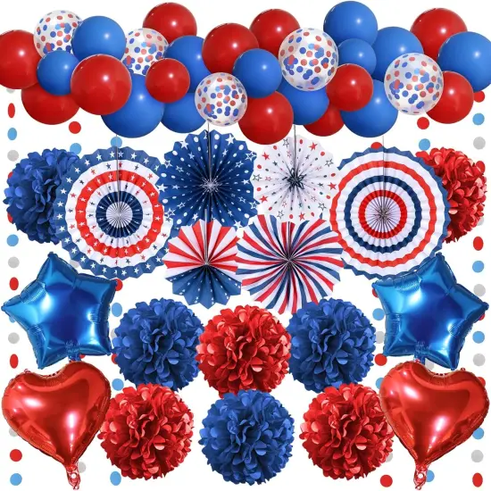 Red Blue Party Decorations - Paper Pompom Balloon Garland, Navy Blue & Red Party Supplies for USA, 4th of July, Patriotic Decorations, Birthday, Independence Day, Wedding {1}