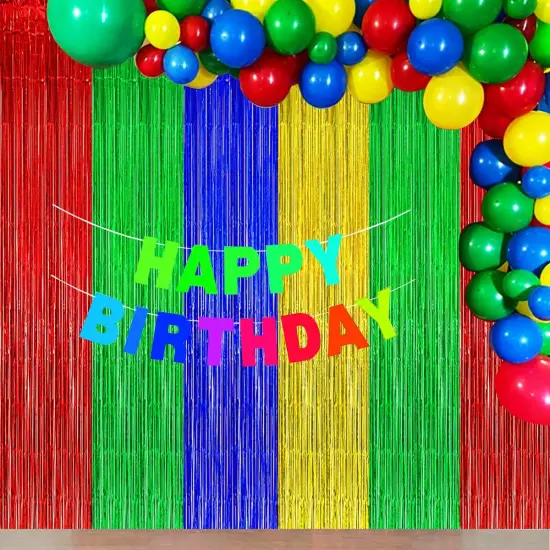 Blue Red Green Yellow Party Decorations, Blue Red Green Yellow Foil Fringe Backdrops Streamer Tinsel Curtains for Graduation Boys Girls Birthday Baby Shower Party Decor (3Pack) {4}