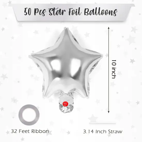 50 Pcs Star Balloons,10 Inch Star Foil Balloons,Star Shaped Balloons Mylar Balloons Helium Balloons for Birthday Party Anniversary Wedding Baby Shower Decorations (10inch-silver) {2}