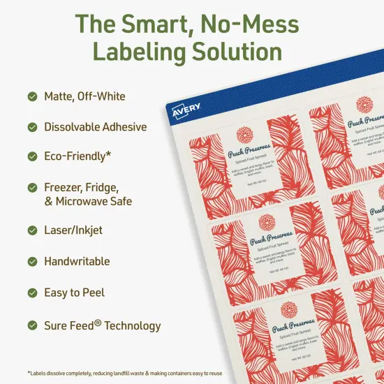 Avery Dissolvable Labels, 2" x 2-5/8" Rectangle {8}