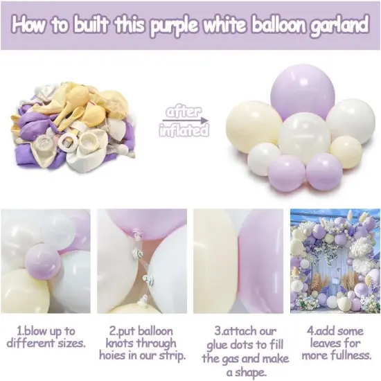 Pastel Purple White Balloon Garland - Double Stuffed Lavender Light Purple Cream Balloon Arch Kit Pearl Lilac White Ivory Color {3}