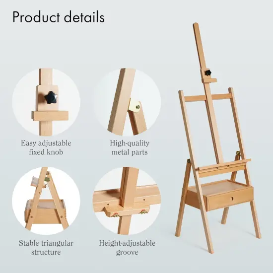 ARTIFY Large Wooden H-Frame Studio Easel with Artist Storage Drawer and Shelf, Sturdy Beechwood Canvas Holder Stand, Adjustable to 75" High {2}