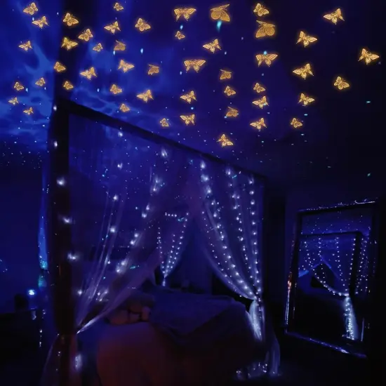 Glow in The Dark 3D Butterfly 24 Pcs 3 Sizes, Luminous Butterfly Stickers for Ceiling or Wall, Glow in The Dark Party Supplies, Removable Luminous Stickers for Kids Babys Nursery (Orange) {4}