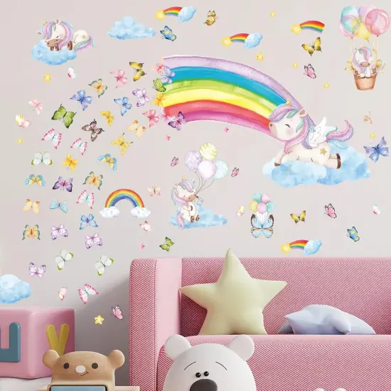 Glow in The Dark Large Rainbow and Unicorn Wall Decals,Glowing Luminous Star Butterfly Wall Stickers Removable Rainbow Unicorn Decals for Girls Bedroom Baby Nursery Living Room Decoration {3}