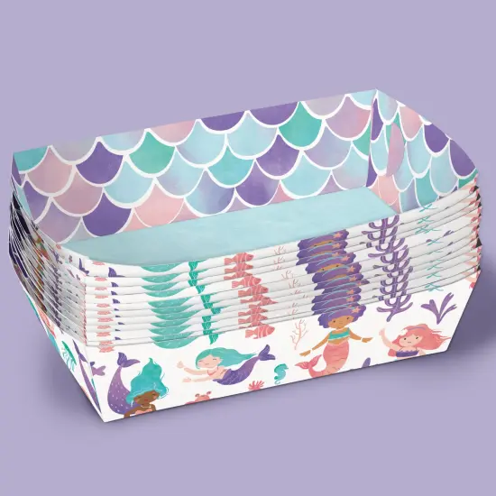Big Dot of Happiness Mermaid Party Paper Food Trays, Disposable Double-Sided Paper Food Holders for Nachos, Hot Dogs, French Fries - 12 Ct {7}