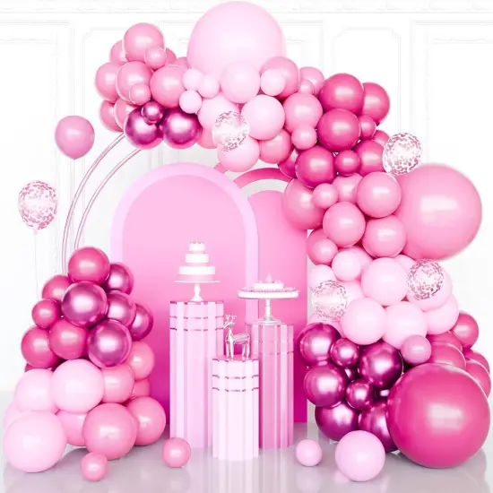 Pink Balloons Garland Arch Kit, 120Pcs Hot Pink Latex Balloons {1}