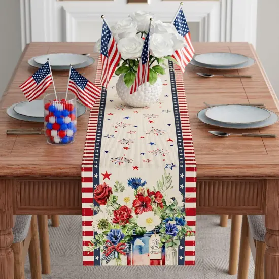Patriotic America 4th of July Memorial Day Independence Day Table Runner Decoration for Home Kitchen Holiday Party {2}