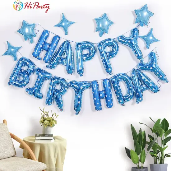 Birthday Banner, 3D Mylar Foil Happy Birthday Balloons, 24pcs Birthday Party Decorations with 6pcs Star Balloons {3}