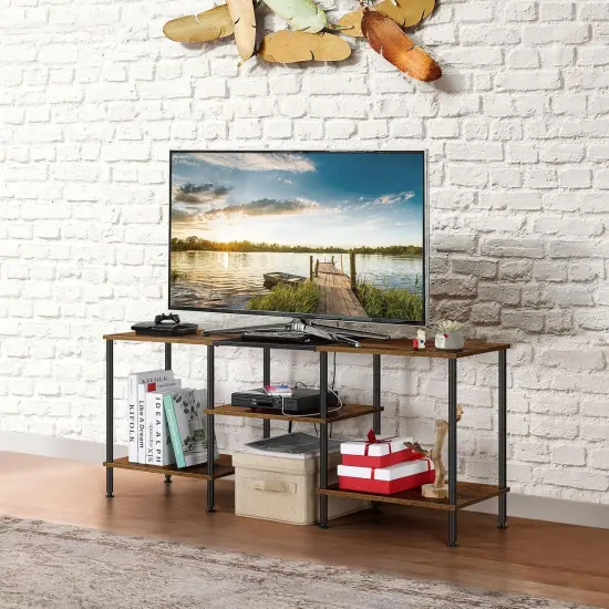Rustic Brown Farmhouse TV Stand with Charging Station - 45" Media Console for TVs up to 50 Inches, Power Outlets, USB Ports & Storage Shelves, Multi-Functional Furniture for Living Room/Bedroom {1}