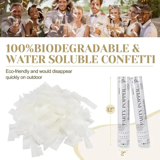 White Confetti Poppers,Rice Paper For Wedding,Biodegradable Cannon,6Pack Biodegradable Confetti Party Shooters Air Power, Party For Lawns Wedding,Birthday,Outdoor Celebrations {3}