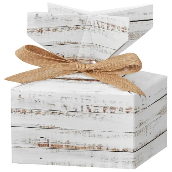 Pack/6: Distressed White Wood Cinch Gift Boxes - 3-1/2 x 3-1/2 x 7" {1}