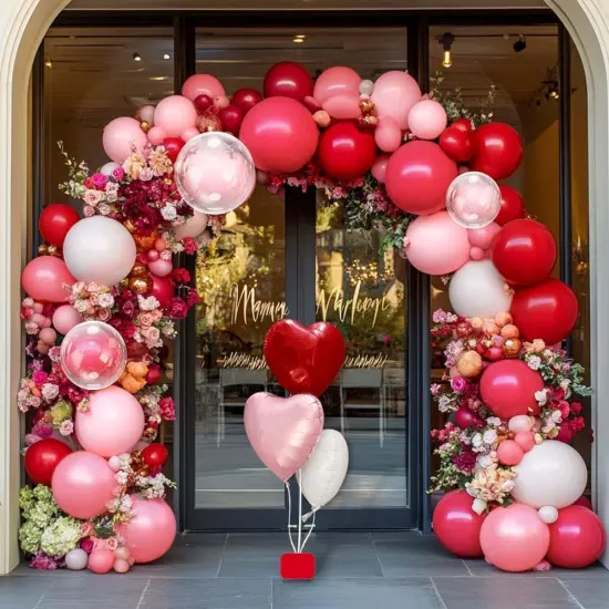 Red Pink White Balloon Garland Double Stuffed Pink Balloons Pearl Red Balloon Arch Kit Bobo with Foil Heart Balloons for Wedding Mother&rsquo;s Day Birthday Baby Shower Valentine Party Decorations {2}
