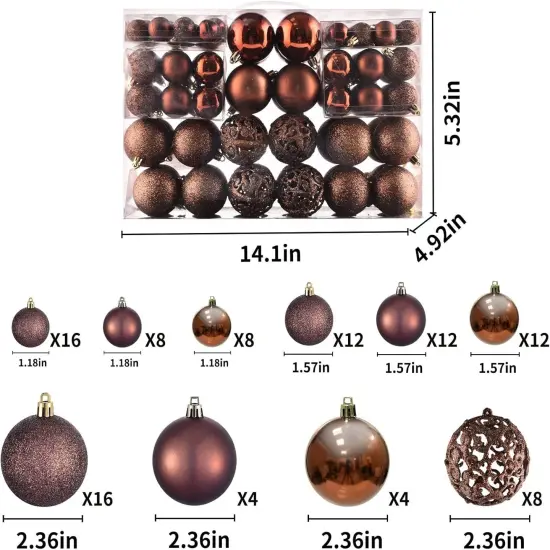 Balls Tree Ornaments, Shatterproof Christmas Decorations Set with Reusable Hand-held Gift Package for Holiday Xmas Tree Decor (100, Brown) {3}