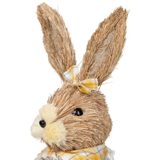 Northlight Girl Sisal Rabbit with Easter Basket Figure - 13.75" - Yellow and Green {6}