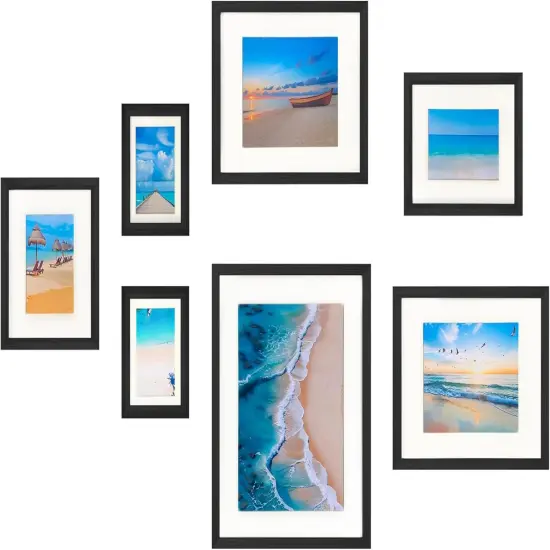 7 Pack Picture Frames Collage Wall Decor, Gallery Wall Frame Set for Wall Mounting or Tabletop Display, Multi Sizes Including 16x20-1, 11x14-2, 8x10-2，5x7-2 Family Photo Frames,Made of Solid Wood，Black {5}