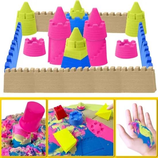 Summer Sand Toys Sensory Bin - Play Sand Kit with Construction Set Toy Truck and 4lbs Magical Sand, Pretend Play Beach Sensory Toy Sandbox, Kids Gifts for Girls and Boys {4}