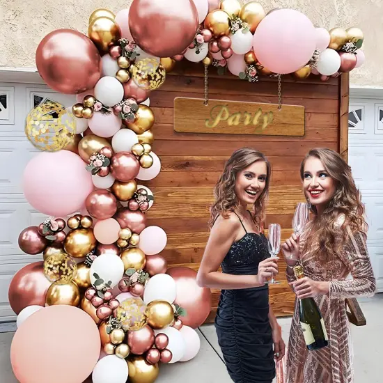 Rose Gold Balloon Kit, 147Pcs Metallic Gold White Pastel Nude Pink and Rose Gold Balloons Garland with Confetti {3}
