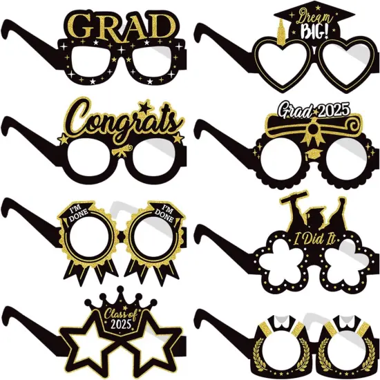 Black-Gold Graduation Party-Decorations Photo-Booth Props - 16pcs Cap 2025 Class Congrate Grad Photography Props,Senior College Favors Sunglasses Decor Supplies {1}