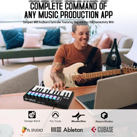 M-WAVE &ndash; MIDI Keyboard Controller &ndash; USB Bluetooth &ndash; 25 Key, 16 Pads, Knobs, DAW Compatible {2}