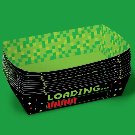 Big Dot of Happiness Pixel Video Game Party Paper Food Trays, Disposable Double-Sided Paper Food Holders for Nachos, Hot Dogs, French Fries - 12 Ct {5}