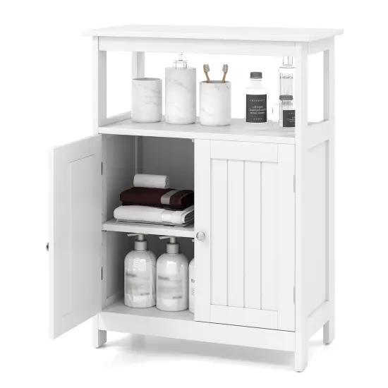Freestanding Bathroom Storage Cabinet with Open Compartment and Adjustable Shelf White {3}