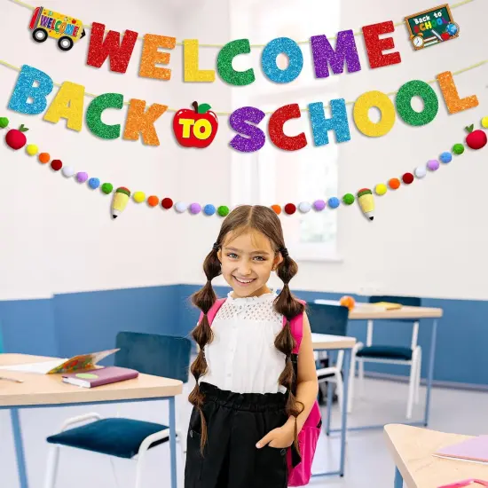 Glittery Welcome Back to School Banner Set Back to School {3}