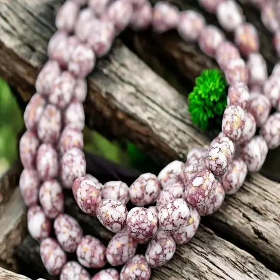 *20* 10x8mm Pink Picasso Luster Washed Alabaster Pear Drop Beads {5}