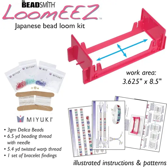 The Beadsmith LoomEEZ Japanese Bead Loom Kit &ndash; Includes Adjustable Loom, Miyuki Glass Beads, Thread & Needle, Warp Thread, Findings and Instructions &ndash; Make Bracelets, Necklaces, Belts, and More {2}