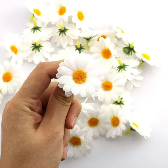 Fabric Daisy Flower Head 100PCS 1.5Inch White Artificial Gerbera Fake Flowers Heads for Wedding Party and DIY Craft {5}