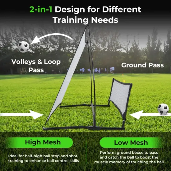 2-in-1 Dual-Sided Soccer Re bounder Net &ndash; Portable Trainer with Fiberglass Frame & Carry Bag {4}