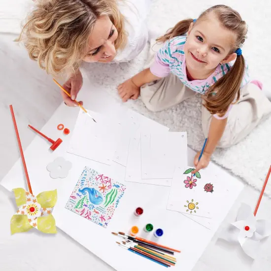 200 Pcs DIY Paper Pinwheels for Kids Bulk White Blank Paper Pinwheels Kids Craft Kits for Boys Girls Summer Activities {3}