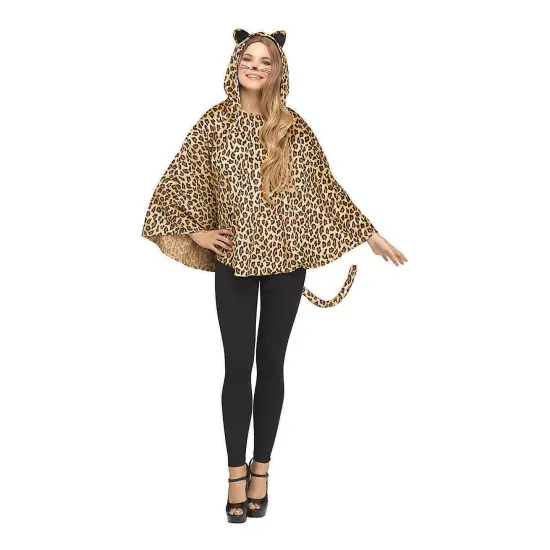 Adult Leopard Poncho Costume Hooded Outfit with Tail and Ears {1}