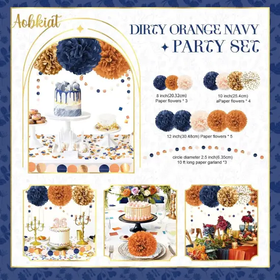 Boho Fall Wedding Party Decorations (Orange Navy) {6}
