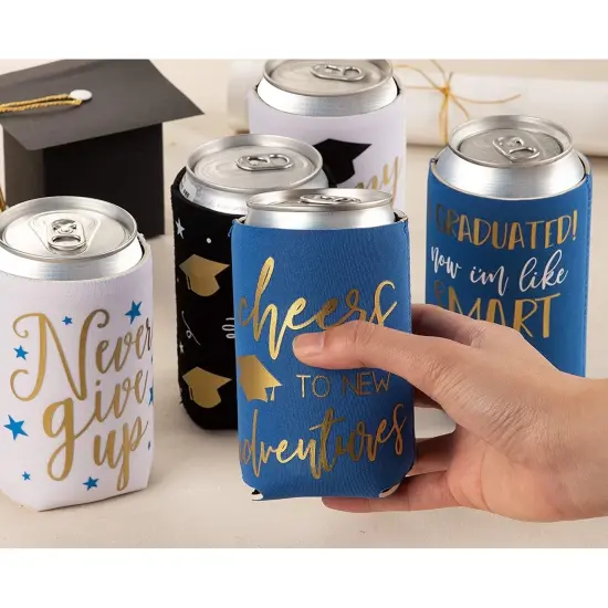 12 oz Graduation Neoprene Can Cooler Sleeves for Soda, Beer, Beverages (12 Pack) Black {2}