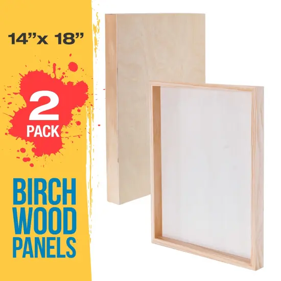 Unfinished Cradled Wood Panels for Painting, 2 Pack of 14x18 inch - Gallery Birch Wooden Canvas Boards 1-1/2" Deep - Mixed-Media Craft, Acrylic, Oil, Encaustic, Paint Pouring {2}