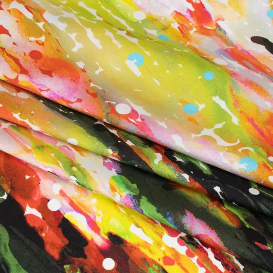 1 Panel 16MM Silk Charmeuse Olive Green, Red & Yellow Abstract Panel 53" Wide for Skirts & Pants {3}