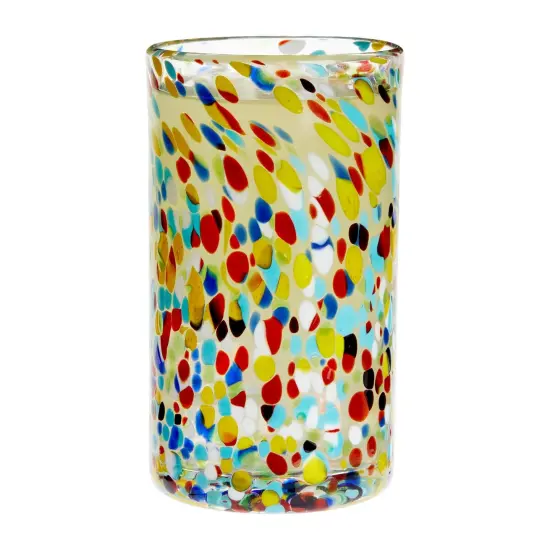 6-Pack Hand Blown Mexican Glassware, Confetti Rock Glasses for Whiskey, Juice, Beverages, Beer, Cocktails, Heavy Duty and Reusable (Colorful Design, 14 oz Capacity) Multicolor {7}
